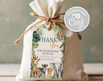 Editable Safari Baby Shower Favor Tag: Jungle Animals (Digital Download)
