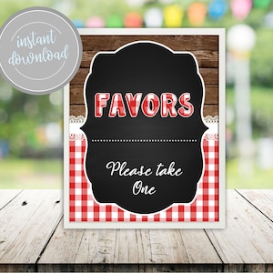 Backyard BBQ Favors Sign: Red Gingham Decor (Digital Download)