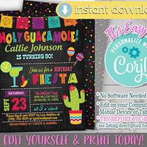 Holy Guacamole Birthday Invitation, Fiesta Birthday Invitation, Fiesta Birthday Invitation Template, Fiesta Birthday Invite, Holy Guacamole