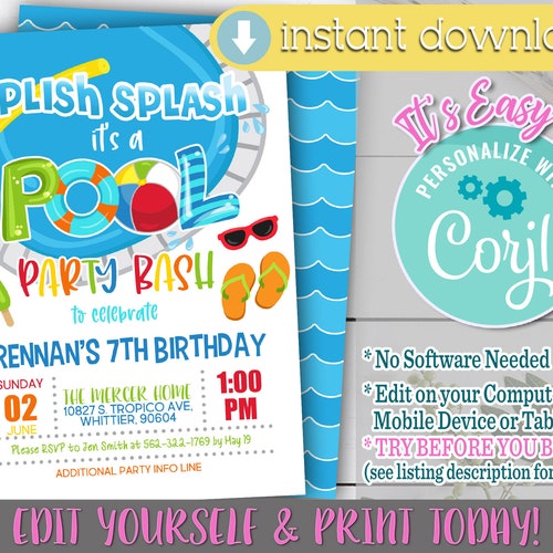 Adult Pool Party Evite Pool Birthday Digital Invitation Cool Etsy Adult Pool Party Evite Pool Birthday Digital Invitation Cool Etsy