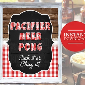 Pacifier Beer Pong, Baby Q Game, BBQ Baby Shower Game, Baby Q, BBQ Baby Shower Sign, Barbecue Baby Shower, Baby Q Printable, Baby Q Signage