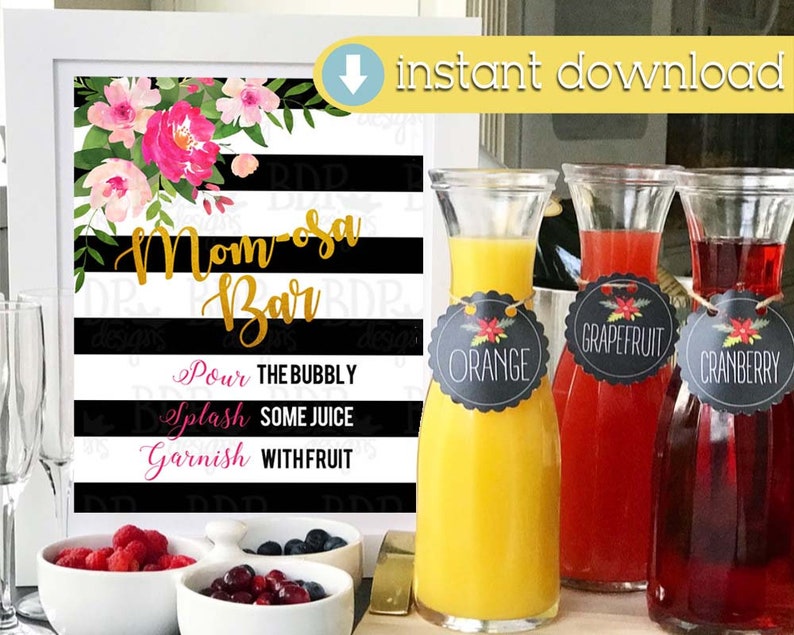 Momosa Bar Sign, Mom osa, Floral Mimosa Bar Sign, Mimosa Bar Sign Printable, Baby Shower, Kate, Spade, Mimosa Sign, Floral Baby Shower Sign image 1