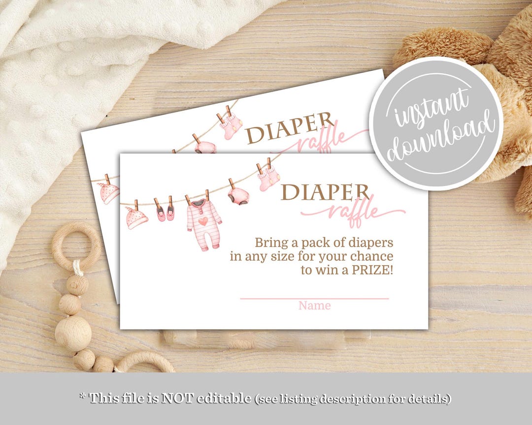 Clothes Line Raffle Boho Baby Shower Diaper Raffle Ticket: Pink Clothesline (instant ...