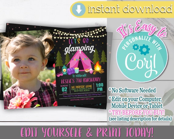 Glamping Birthday Invitation, Glamping Birthday Party Invitation ...