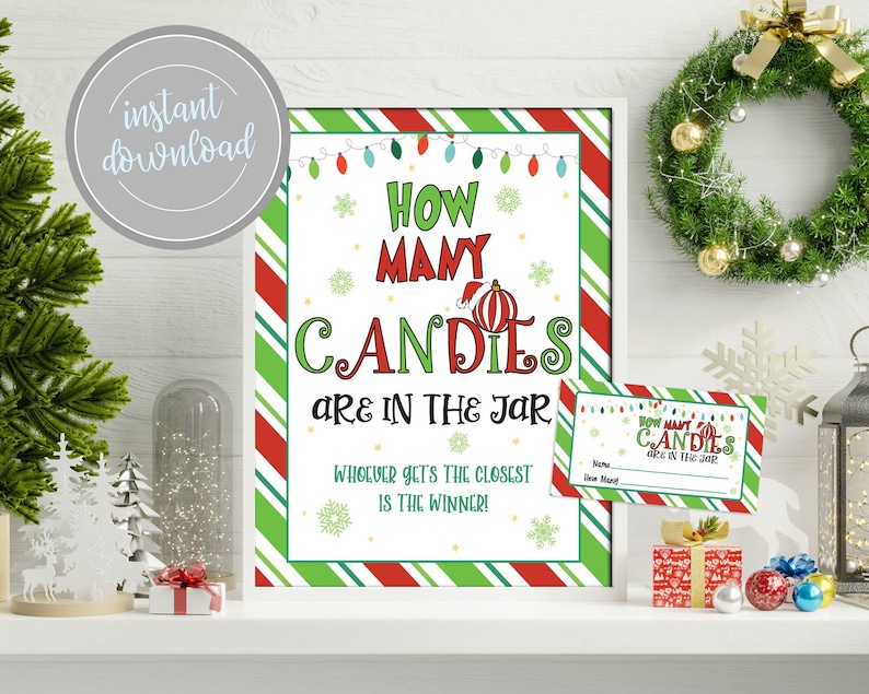 Guess How Many Candies Game Red Winter Holiday Theme Christmas Birthday