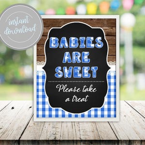 Blue Baby Q Babies Are Sweet Please Take A Treat Favor Sign Backyard BBQ Coed Blue Boy Baby Q Baby Shower Printable Instant Download Decor