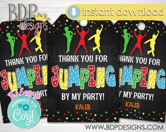 Trampoline Party Favor Tags, Trampoline Party Printable, Thank you for Jumping, Trampoline Birthday Party, Trampoline Party Decorations, Boy