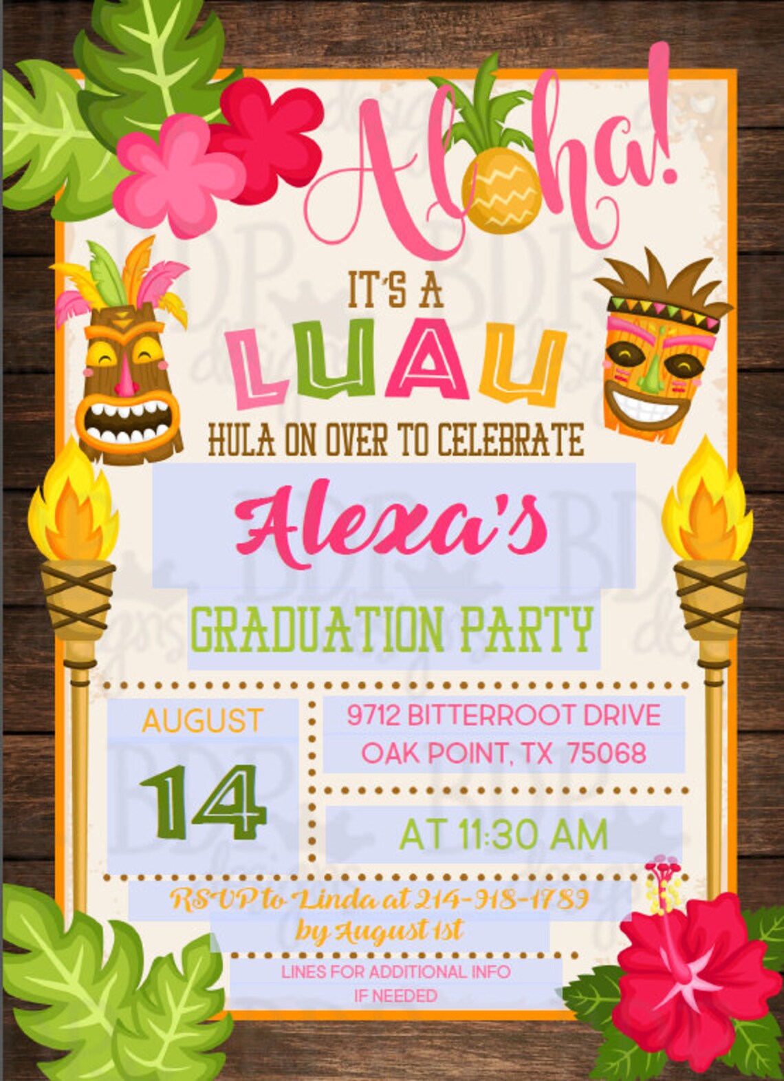 Luau Graduation Invitation Luau Graduation Party Luau Etsy