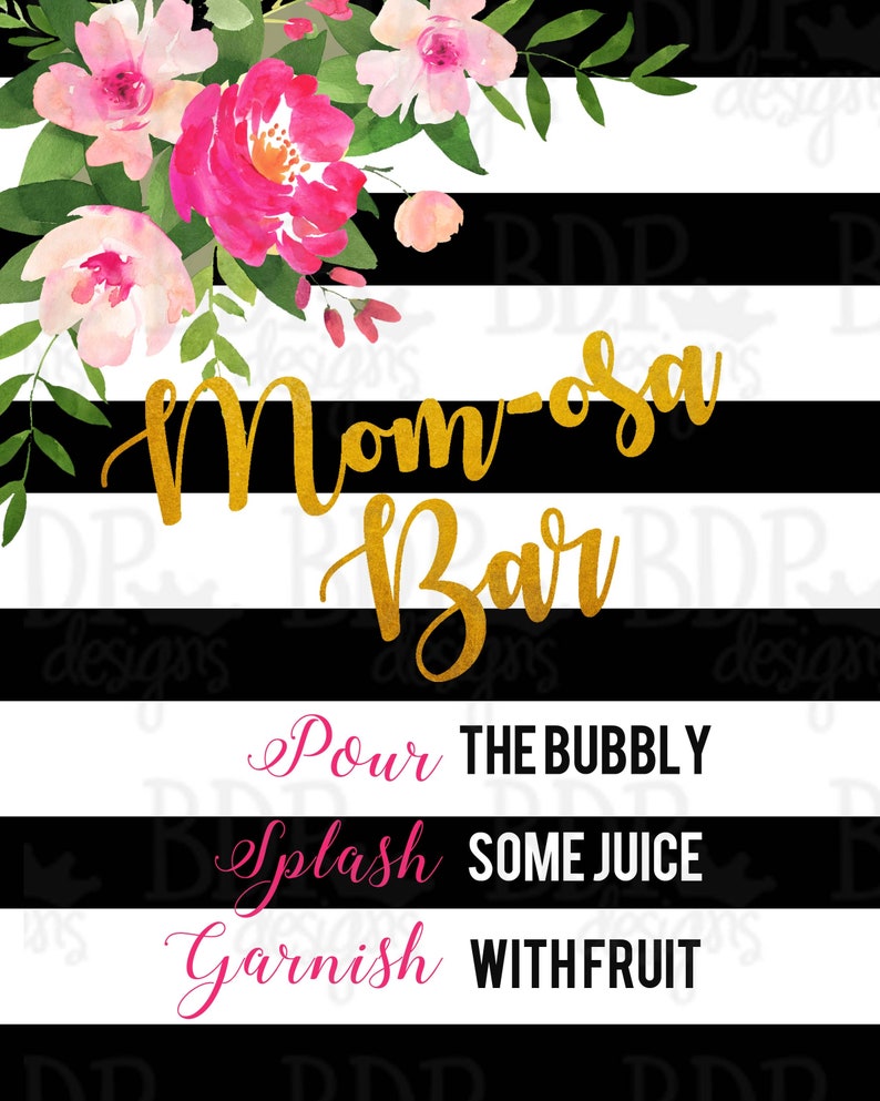 Momosa Bar Sign, Mom osa, Floral Mimosa Bar Sign, Mimosa Bar Sign Printable, Baby Shower, Kate, Spade, Mimosa Sign, Floral Baby Shower Sign image 2