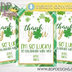 Lucky One Geburtstags Favor Tags: Bearbeitbares Shamrock Design (Digitaler Download) Bild 1