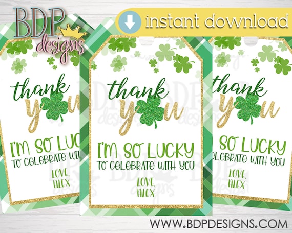 Lucky One Birthday Favor Tags: Editable Shamrock Design (Digital Download)