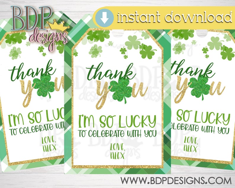 Lucky One Geburtstags Favor Tags: Bearbeitbares Shamrock Design (Digitaler Download) Bild 1