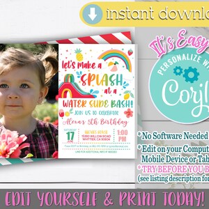 Rainbow Waterslide Birthday Invitation: Editable Template (Digital Download)