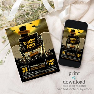 Zombie Birthday Invitation: Spooky Halloween Party, Editable Template (Digital Download) image 2