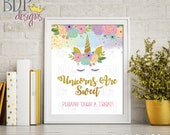 Unicorns Are Sweet Please Take a Treat, INSTANT DOWNLOAD, Unicorn Birthday, Over the Rainbow Unicorn Baby Shower, Unicorn Printable Il_170x135