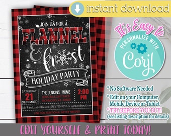 Flannel and Frost Invitation, Flannel and Frost Invite, Christmas Party Invitation, Holiday Party Invitation Download, Flannel and Frost