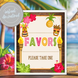 Luau Favors Sign: Tiki Hawaiian Theme Party Decor (Digital Download)
