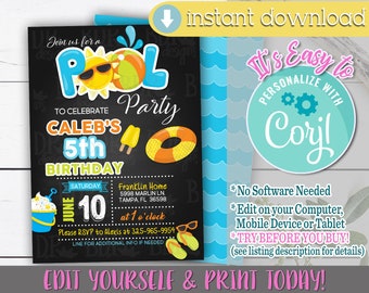 Pool Party Invitation, Pool Party Invitation Instant Download, Pool Party Invite, Pool Party Invite Template, Pool Party Invitation Template