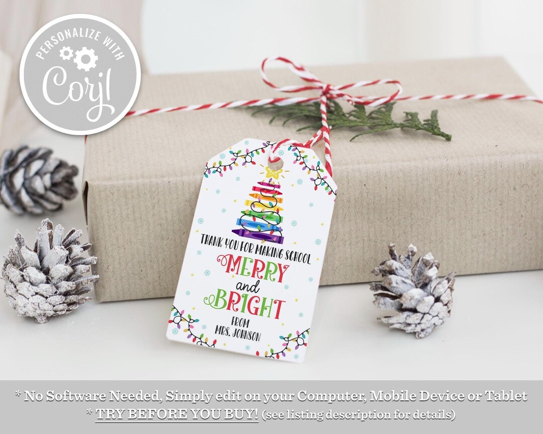 Thank You for Making School Tree Merry and Bright Christmas Gift Tag ...