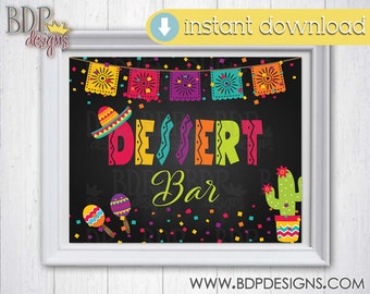 Fiesta Dessert Bar Sign Cinco de Mayo Mexican Birthday Party Baby Bridal Shower Graduation Party Decoration Printable Instant Download Sign