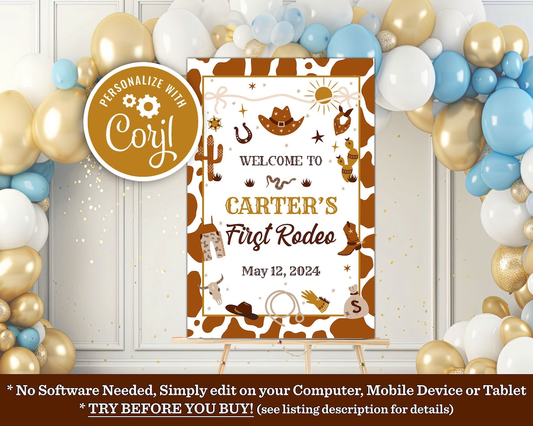 My First Rodeo Sign Post My First Rodeo Birthday Welcome Sign: Editable Cowboy Template (digital ...