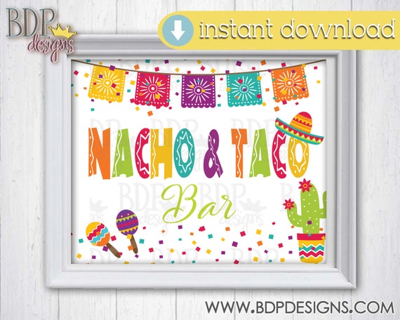 Fiesta Nacho & Taco Sign, Fiesta Party Signs, Fiesta Sign Printable ...