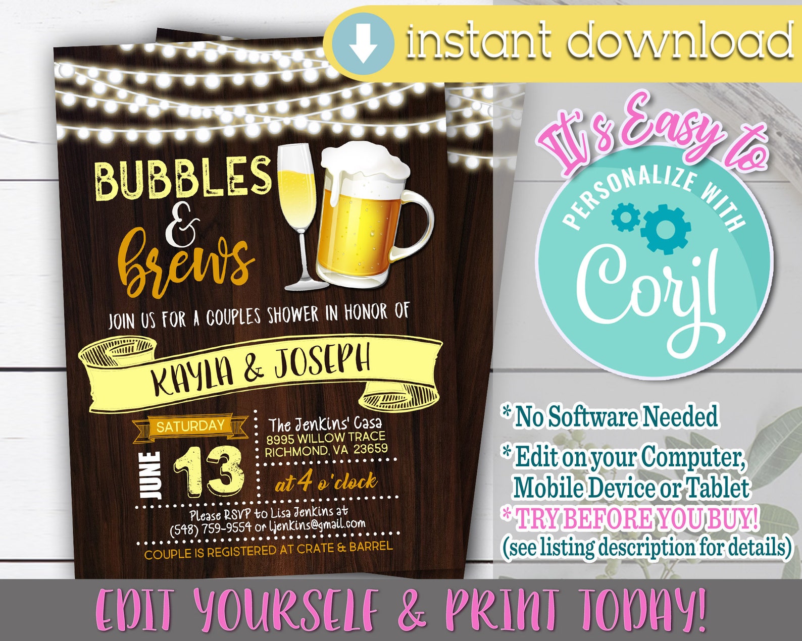 Bubbles and Brews Invitation Bubbles and Brews Couples Etsy