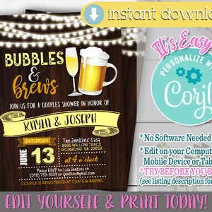 Bubbles & Brews Couples Shower Invitation: Editable Template