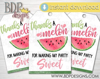 Watermelon Thank You Tag: First Birthday Party Favor (Digital Download)