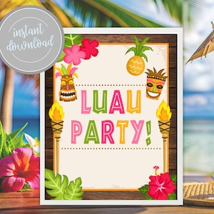 Luau Party Sign: Tropical Tiki Theme Decor (Digital Download)