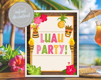 Luau Party Sign: Tropical Tiki Theme Decor (Digital Download)