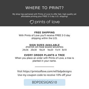 Puede incluir: Un gr&aacute;fico blanco y negro con el texto "WHERE TO PRINT?" y "prints of love" en forma de coraz&oacute;n. El gr&aacute;fico tambi&eacute;n incluye informaci&oacute;n sobre env&iacute;o gratuito, tama&ntilde;os de impresi&oacute;n disponibles y un c&oacute;digo de cup&oacute;n para un 10% de descuento en tu pedido. El texto "BDPDESIGNS10" se muestra en un bot&oacute;n azul.