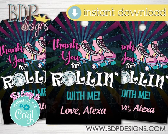 Roller Skate Party Favor Tags, Roller Skate Party Favor Tag Girl ...
