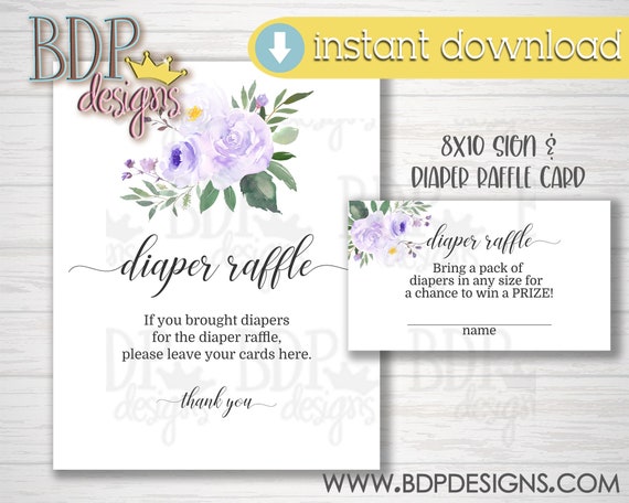 Purple Floral Diaper Raffle Sign and Card, Diaper Raffle Sign Printable, Diaper Raffle Card, Diaper Raffle Girl, Purple Floral Baby Shower Il_570xn