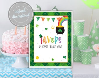 St Patrick's Day Favors Sign: Rainbow Shamrock Birthday Party Theme Decor (Digital Download)
