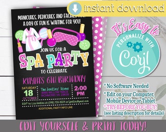 Spa Birthday Party Invitation, Spa Birthday Invitation Template, Spa Birthday Invitation, Spa Birthday Party, Spa Birthday, Spa Party