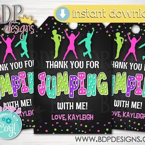 Trampoline Party Favor Tags, Trampoline Party Printable, Thank you for Jumping, Trampoline Birthday Party, Trampoline Party Decoration, Girl