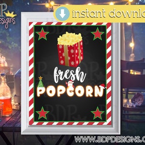 Fresh Popcorn Sign, Christmas Movie Night, Movie Night Decorations, Movie Night Sign, Christmas Movie Night Printable, Movie Night Party