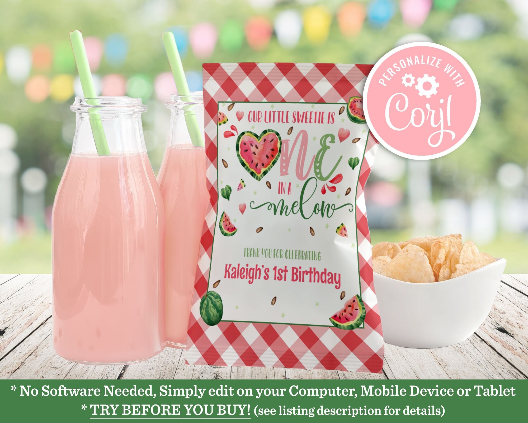 Editable Once in a Melon Watermelon Chip Bag, Label Template One in ...