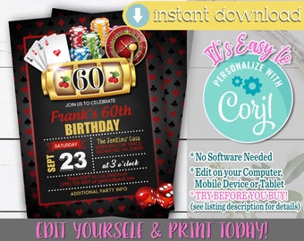 Casino Birthday Invitation, 60th Birthday Invitation, Casino Party Invitation, Casino Printable, Casino Party Theme, 60th Birthday, Casino