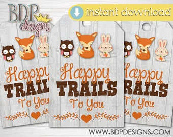 Woodland Animals, Happy Trails to You, Thank you Tag, Woodland Birthday Thank You Tag, INSTANT DOWNLOAD, Woodland Baby Shower Thank You Tag