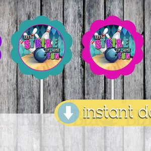 Bowling Birthday Cupcake Toppers: Party Decorations (Instant Download)