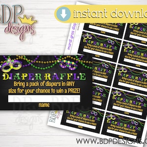 Mardi Gras Diaper Raffle, Baby Gras Diaper Raffle, Mardi Gras Baby Shower, Baby Gras Baby Shower, Diaper Raffle, Diaper Raffle Printable