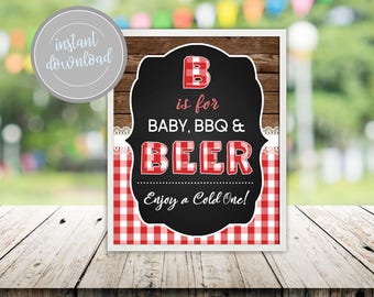 Baby Q Shower Sign: BBQ & Beer Theme (Digital Download)