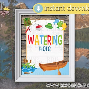 Watering Hole Sign, Fishing Birthday Sign, Fishing Party Decoration, Fishing Birthday, Fishing Birthday Decorations, Fishing Party Decor