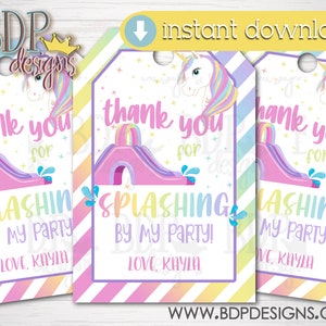 Unicorn Waterslide Birthday Favor Tag, Unicorn Birthday Favor Tag, Favor Tag, Water Slide, Waterslide, Waterslide Birthday Party, Unicorn