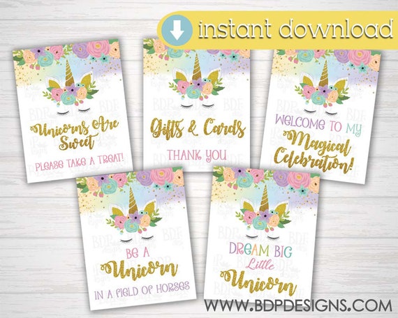 Unicorn Party Signs, Unicorn Printables, INSTANT DOWNLOAD, Unicorn ...
