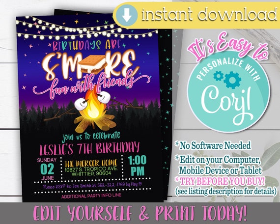 Smore Birthday Invitation, Birthdays Are S'more Fun with Friends ...