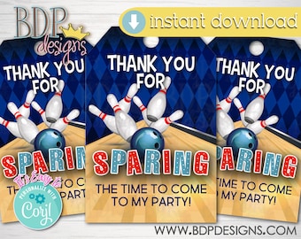 Bowling Party Favor Tags: Editable Thank You (Digital Download)