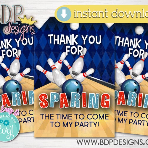 Editable Bowling Party Birthday Favor Tag Printable Bowling - Etsy